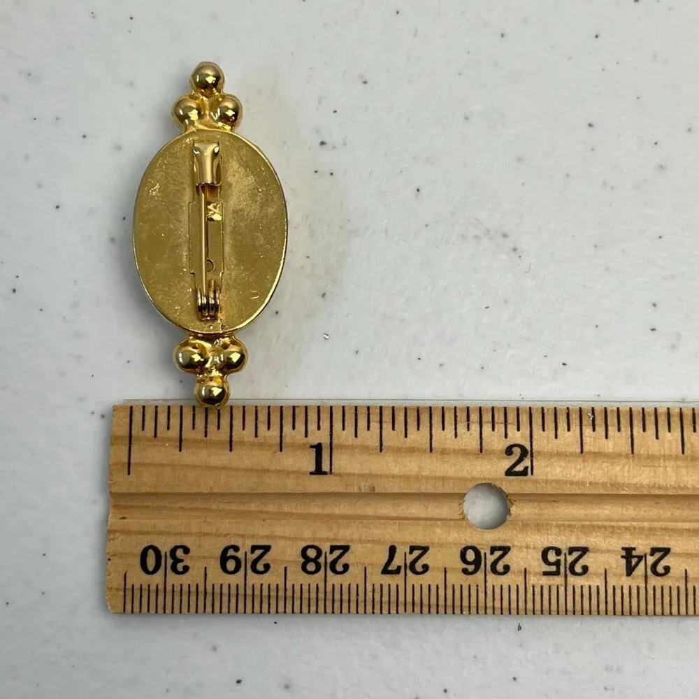 Vintage Gold Tone Brooch Faux Pearl Victorian Style Collar Pin